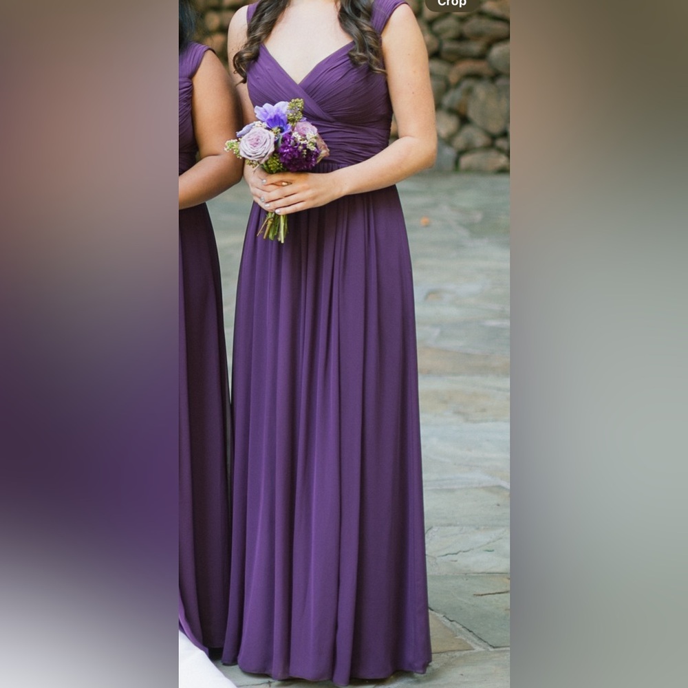 After Six Aubergine Ruched Chiffon Gown w/ Slit — Bridesmaid or Formal - Picture 2 of 5